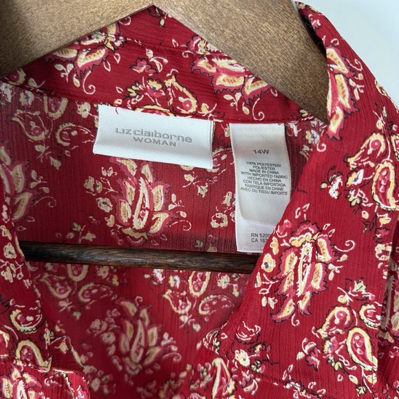 Liz Claiborne Women's Blouse Button Down Shirt Sheer Paisley Crinkled Size 14W - Picture 4 of 5